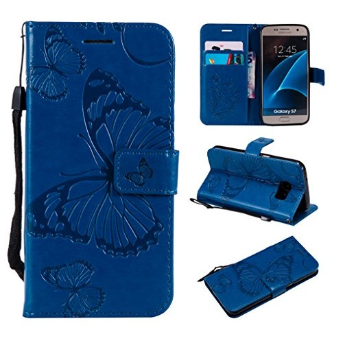 NOMO Galaxy S7 Case Galaxy S7 Wallet Case Galaxy S7 Case with Card Holders Folio Flip PU Leather Butterfly Case Cover with Credit Card Slots Kickstand Phone Case for Samsung Galaxy S7 Navy Blue - B07G6R2VR9